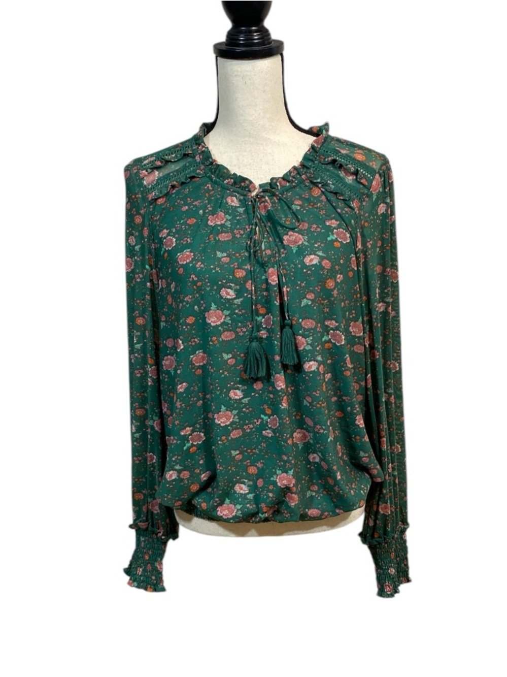 NWT Wonderly Green Floral Mesh Long Sleeve Top 0X